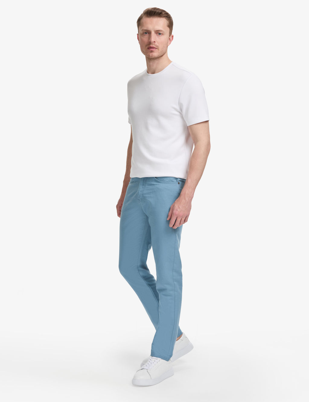 Koyu Mavi Slim Fit Keten Kar___ml_ Kanvas Pantolon