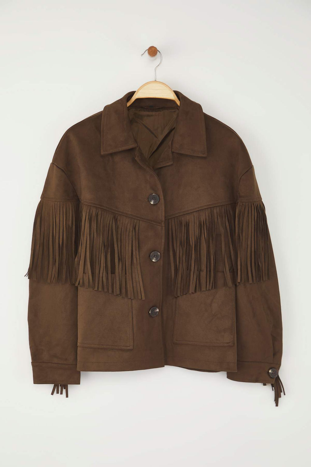 Ozel Koleksiyon Kahverengi Oversize Kal?p Puskul Detayl? Suet Ince Ceket Mont TWOAW26MO00043 - Trendyolmilla фото 6