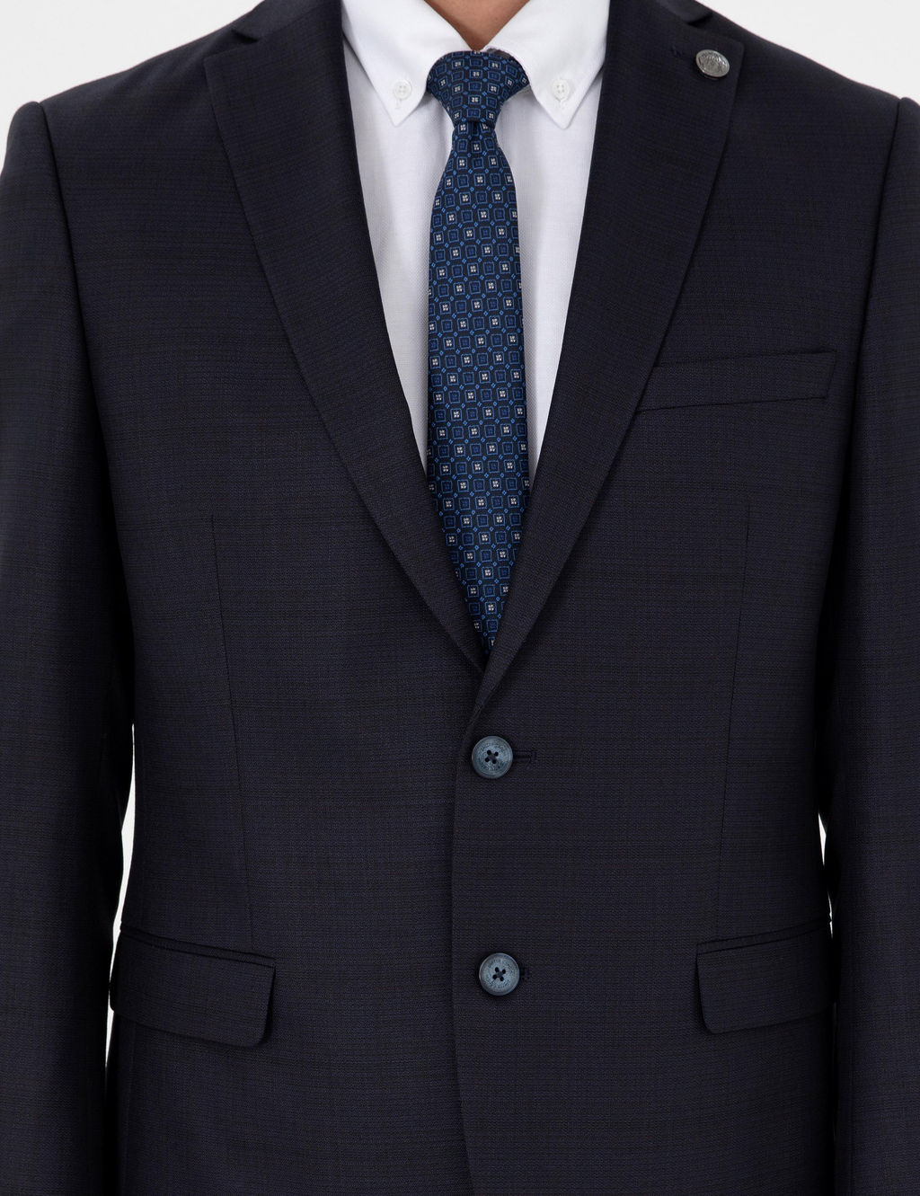 Lacivert Slim Fit Y_n Kar___ml_ Tak_m Elbise