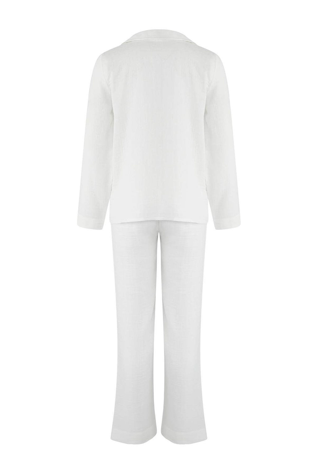 Ekru %100 Pamuklu Cepli Muslin Kumas Dokuma Pijama Tak?m? THMAW26PT00023 - Trendyolmilla фото 7