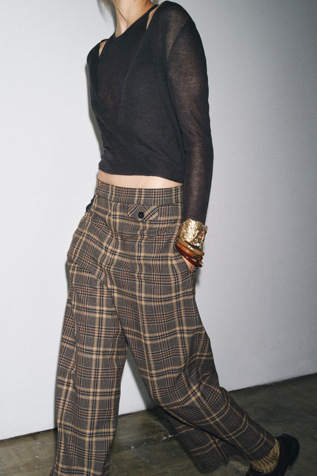 ZW COLLECTION CHECK ANKLE GRAZER TROUSERS