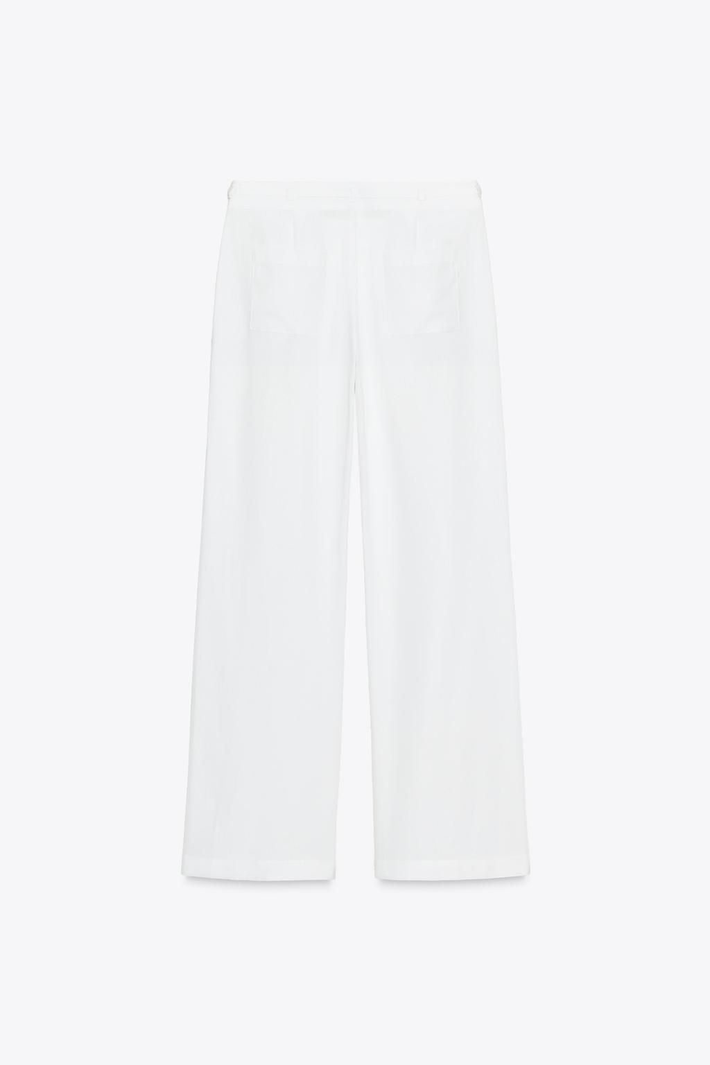 LINEN BLEND WIDE-LEG TROUSERS WITH BUCKLES - Zara фото 8