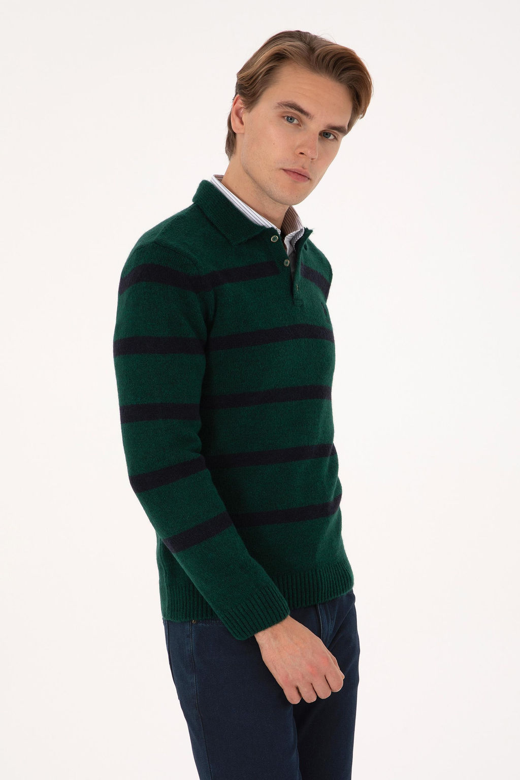 Erkek Regular Fit Polo Yaka Koyu Ye_il Kazak - U.s. polo assn фото 3