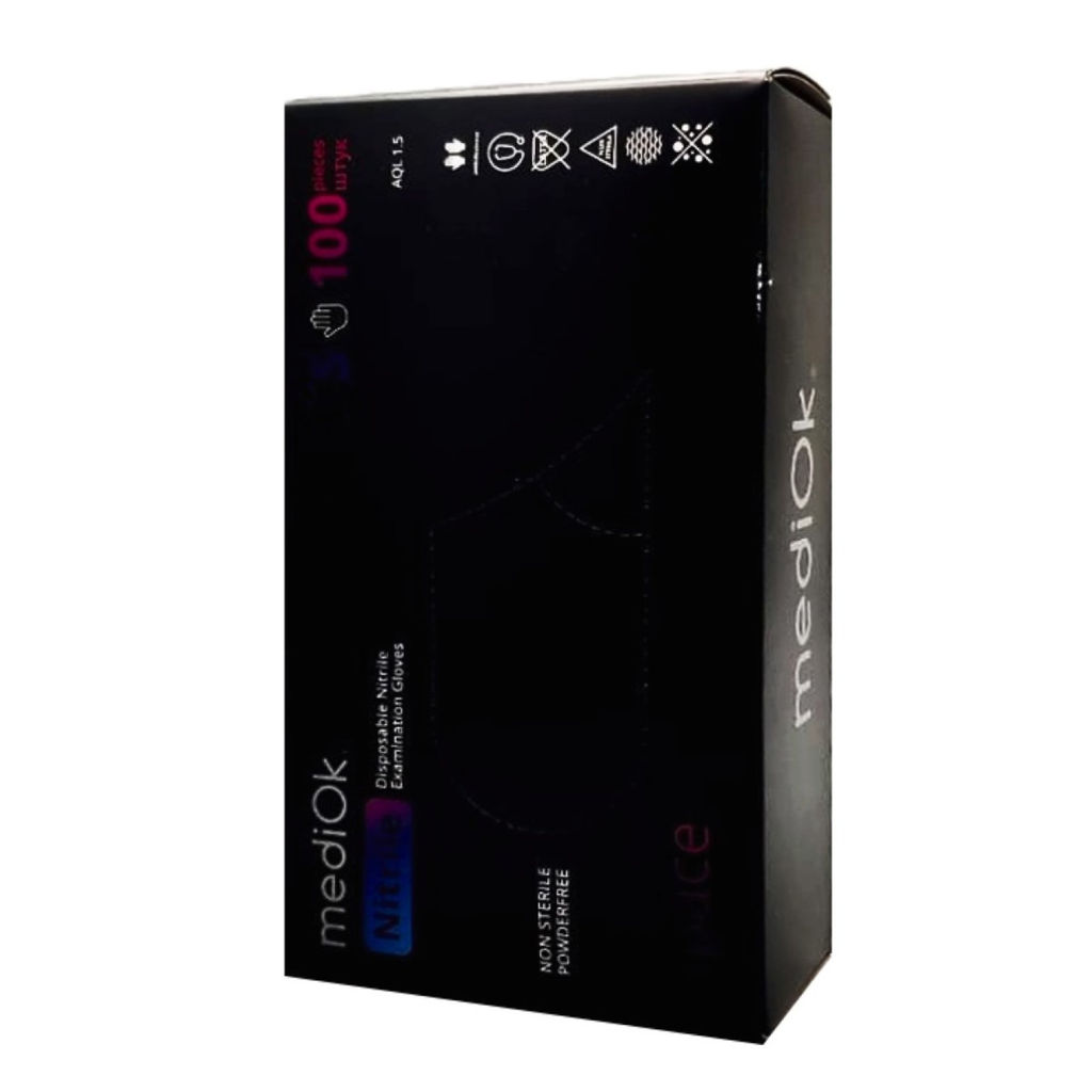 Mediok Перчатки нитриловые смотровые одноразовые неопудренные текстурированные / Nitrile Space, размер S, черный, 50 пар (100 штук)