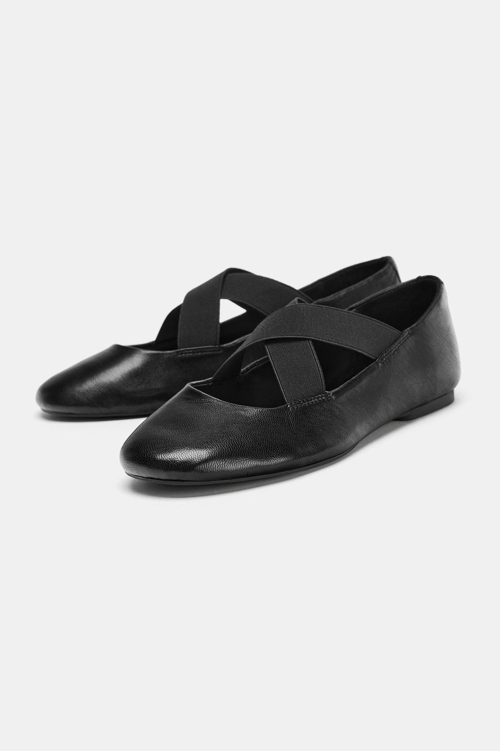 LEATHER BALLET FLATS WITH CROSSED ELASTIC STRAPS - Zara фото 4