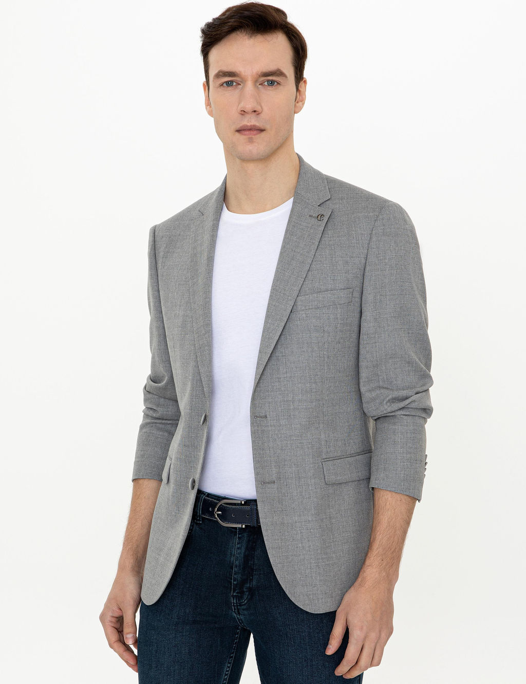 Серая зауженная шерстяная куртка