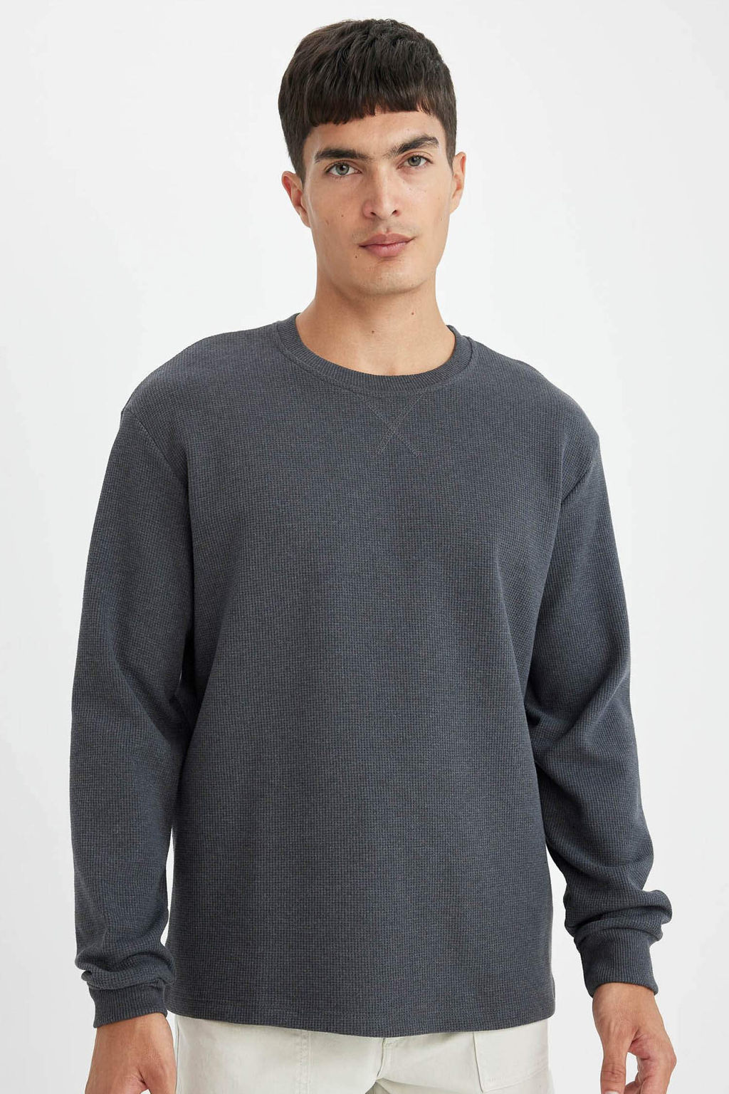 Regular Fit Bisiklet Yaka Waffle Uzun Kollu Tisort - Defacto фото 3