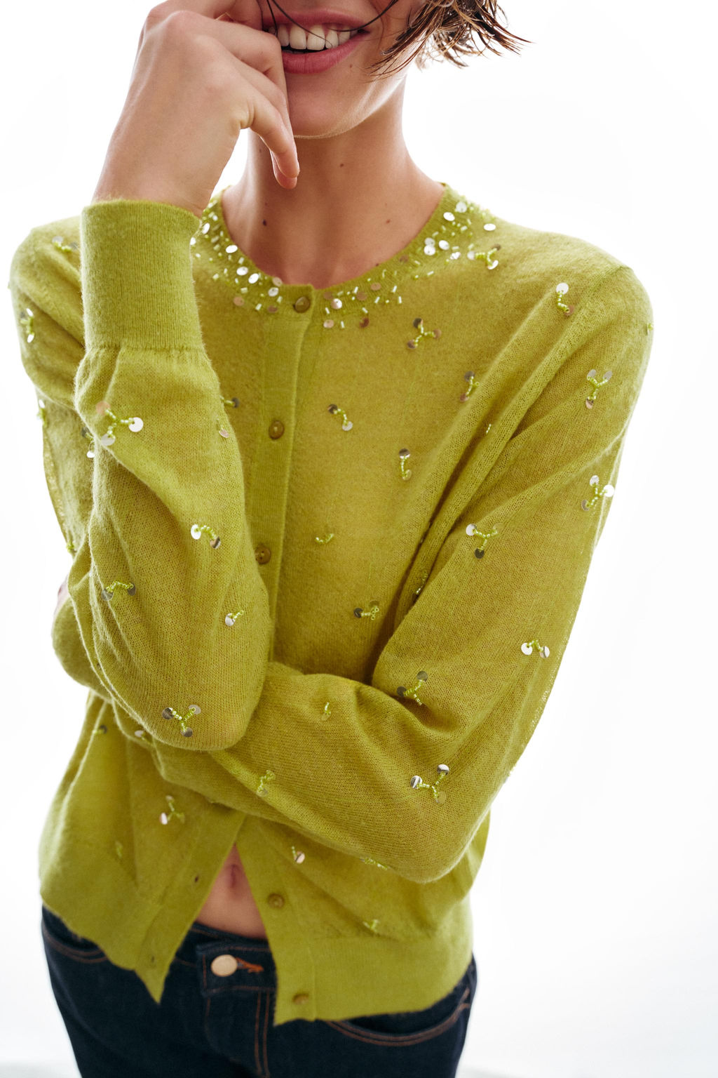 CHAQUETA PUNTO LENTEJUELAS / Verde manzana