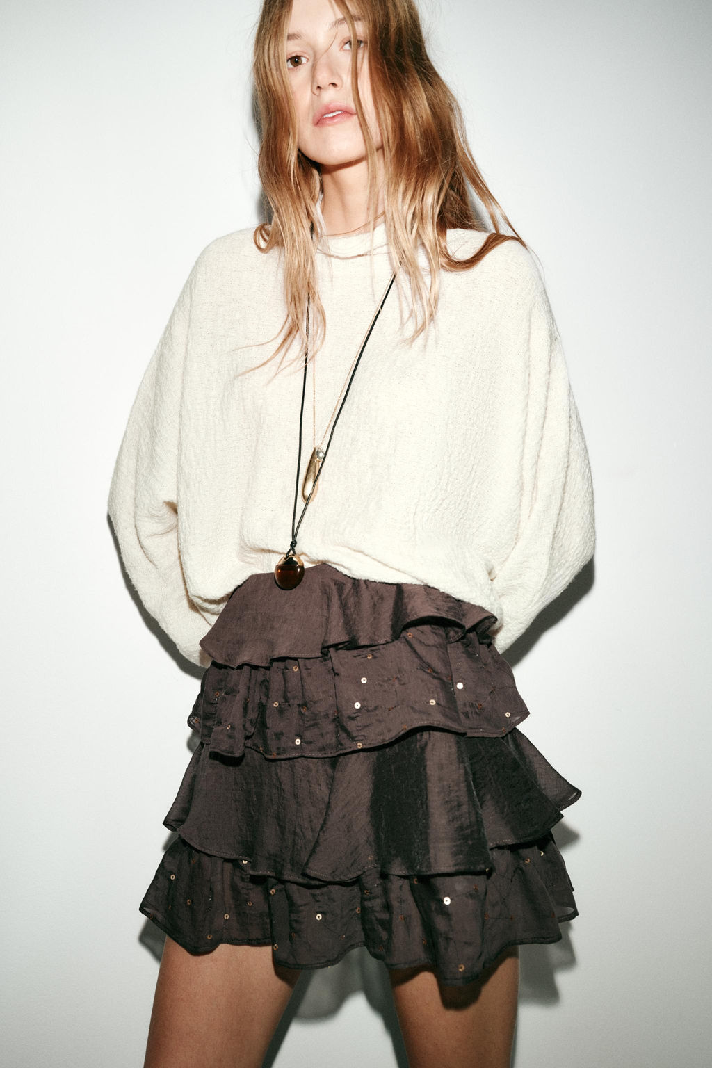 MINI SKIRT WITH RUFFLES AND SEQUINS - Zara фото 4