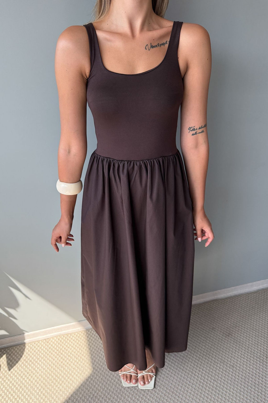 Kahverengi Belden Ac?lan Dokuma Maxi Elbise TWOSS25EL00868 - Trendyolmilla фото 4