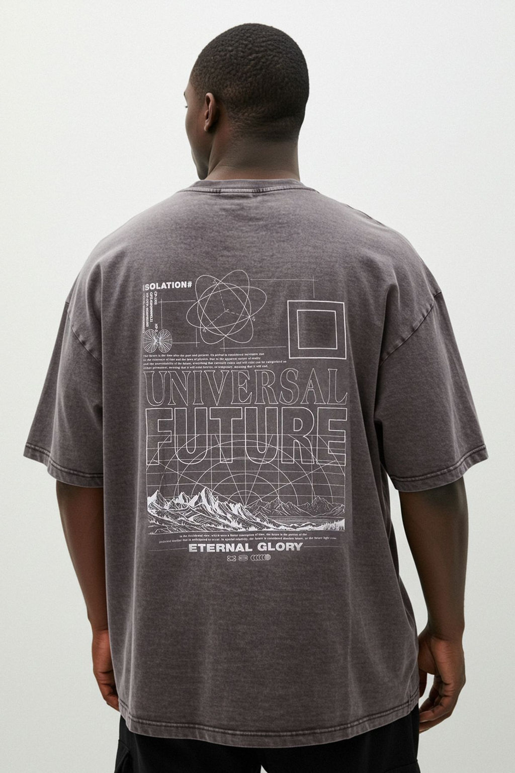 TRENDYOL MAN Buyuk Beden Antrasit Oversize/Genis Kesim Soluk Efektli Bask?l? %100 Pamuk T-Shirt TMNSS25BF00015