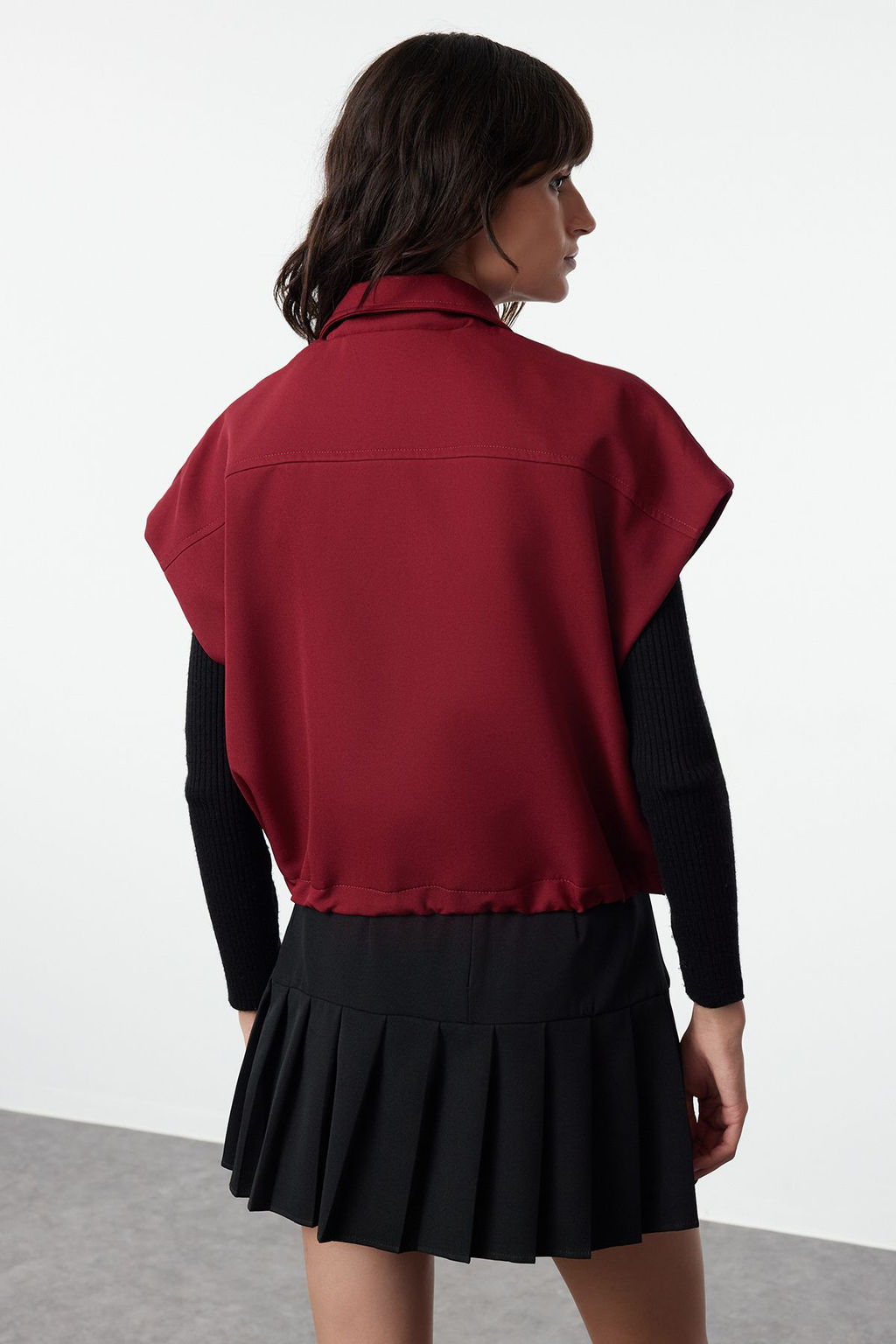 Bordo Oversize Cep Detayl? Yelek TWOSS24YE00037