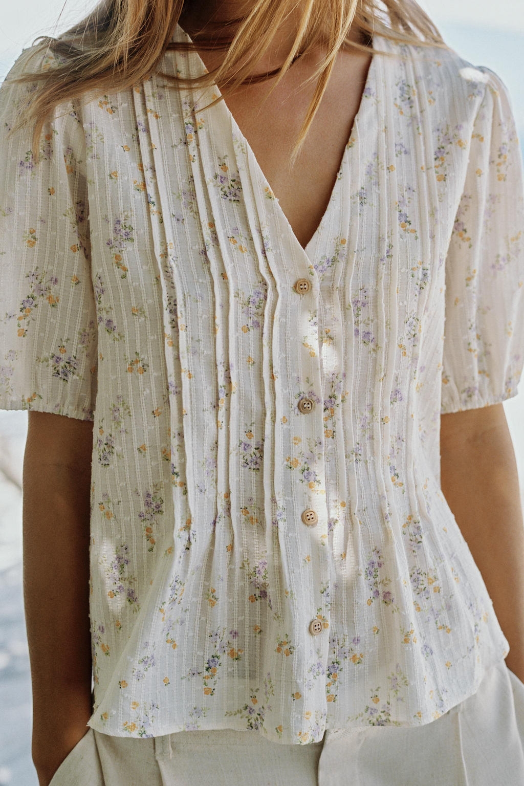 BLUSA ESTAMPADO FLORAL JARETAS / Crudo/Amarillo - Zara фото 3