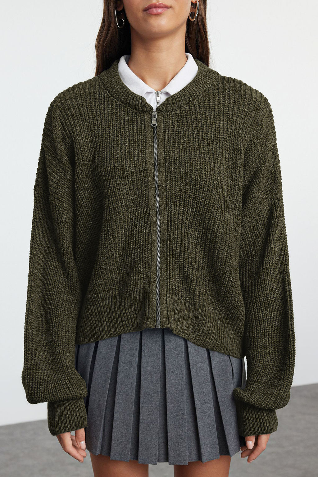 Haki Genis Kal?p Bomber Yaka Fermuarl? Triko H?rka TWOAW24HI00153