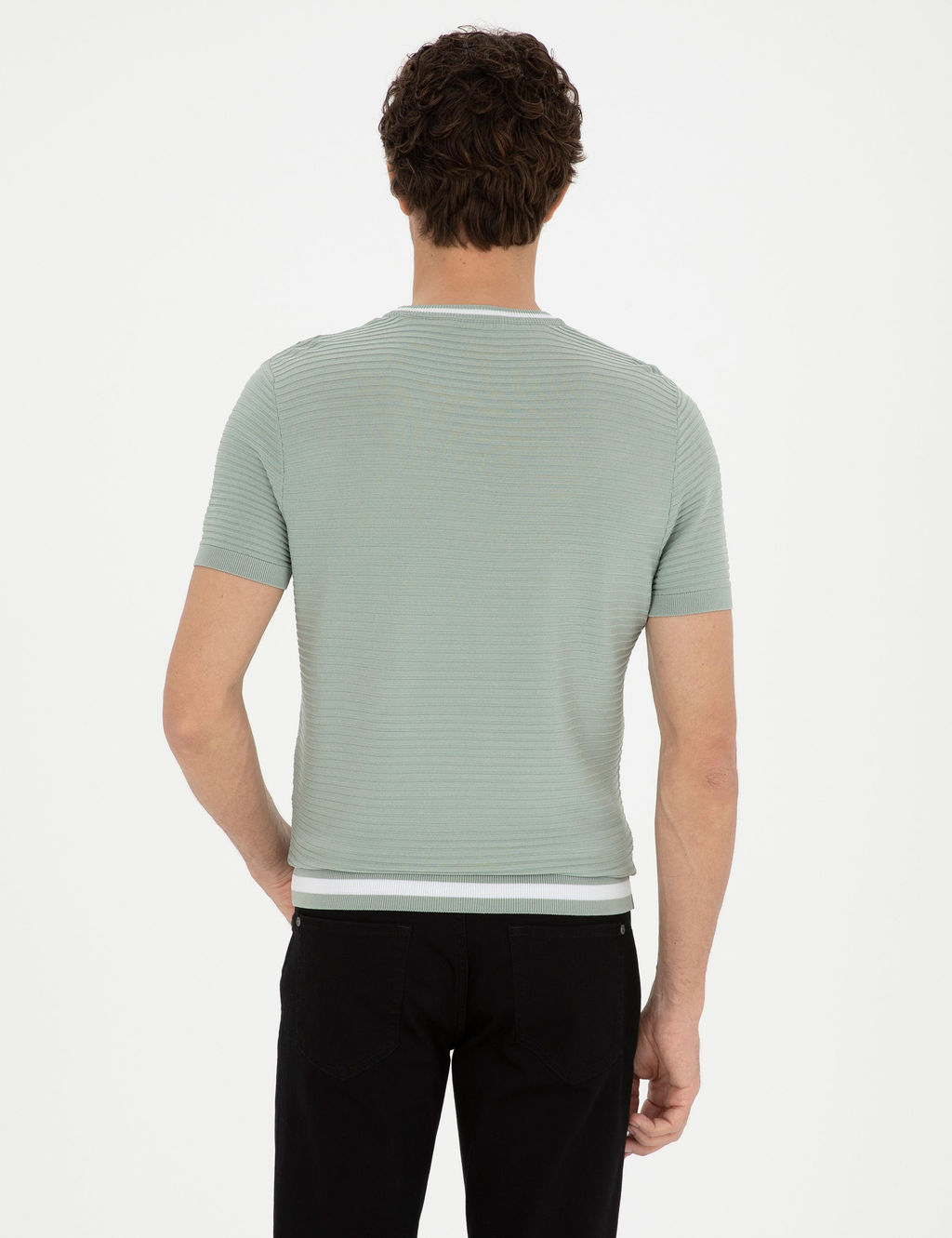 Водно-зеленая приталенная трикотажная футболка с круглым вырезом - Cacharel фото 5