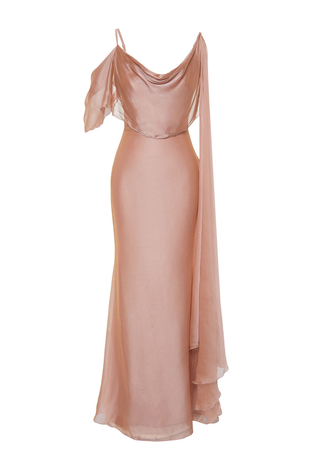 Pembe Carmen Yaka Dokuma Sifon Uzun S?k Abiye Elbise TPRSS24AE00137 - Trendyolmilla фото 7