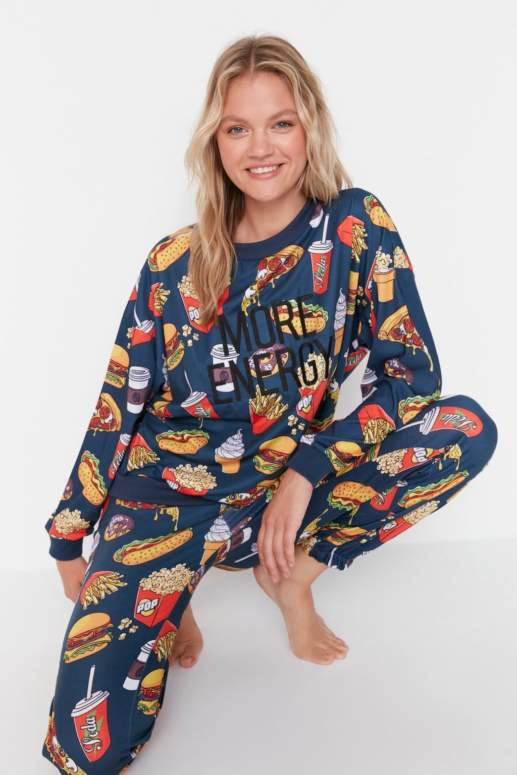 Cok Renkli %100 Pamuklu Slogan Nak?sl? Desenli Orme Pijama Tak?m? THMAW23PT00064