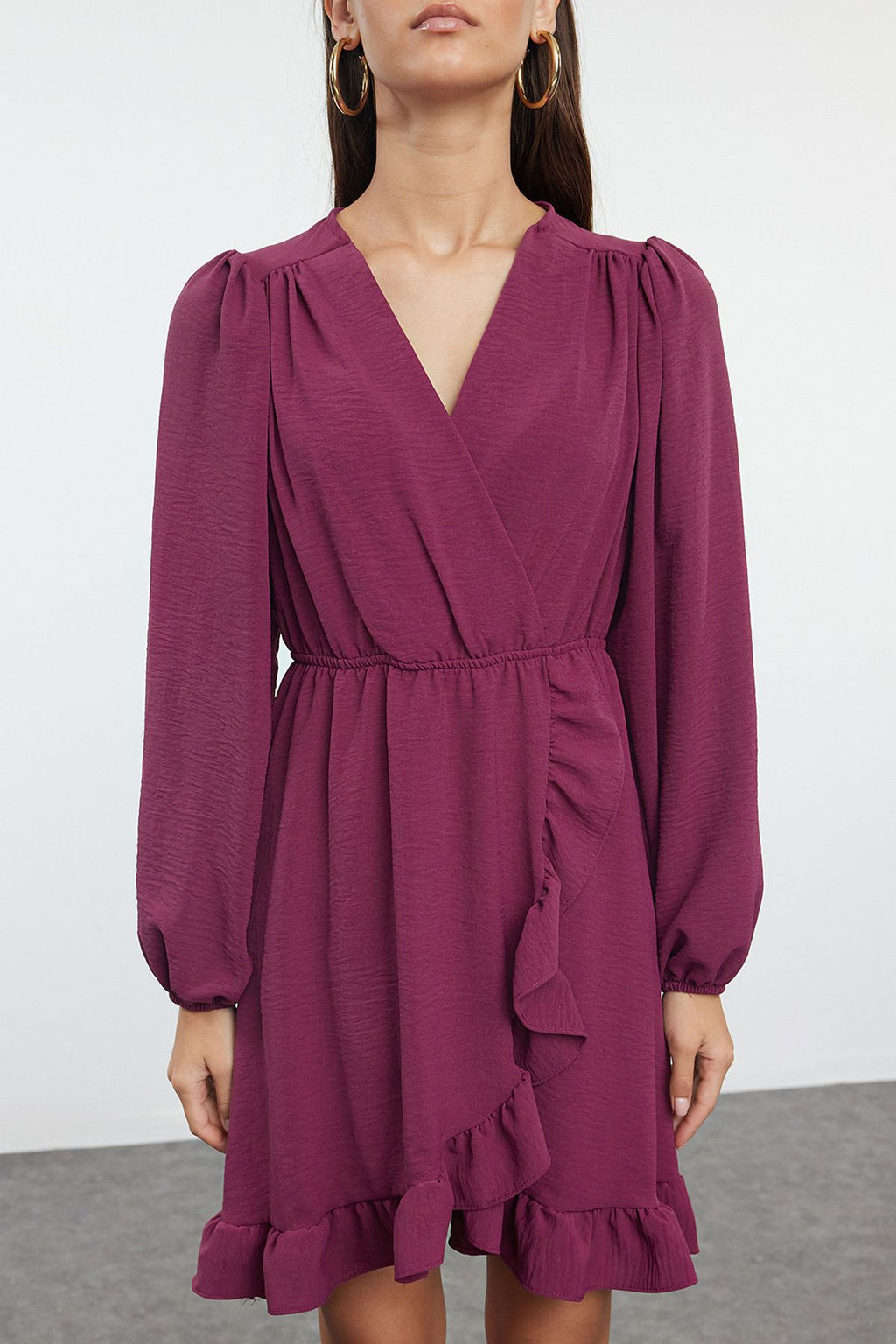 Mor Beli Lastikli Volanl? Mini Dokuma Elbise TWOAW24EL00249 - Trendyolmilla фото 3