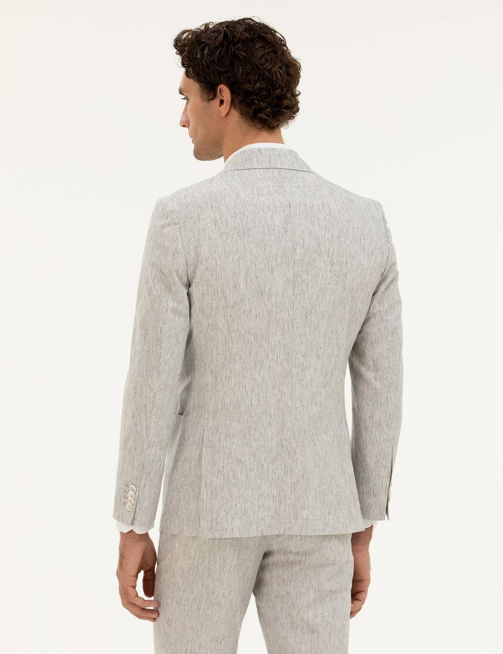 A__k Gri Slim Fit Keten Kar___ml_ Ceket
