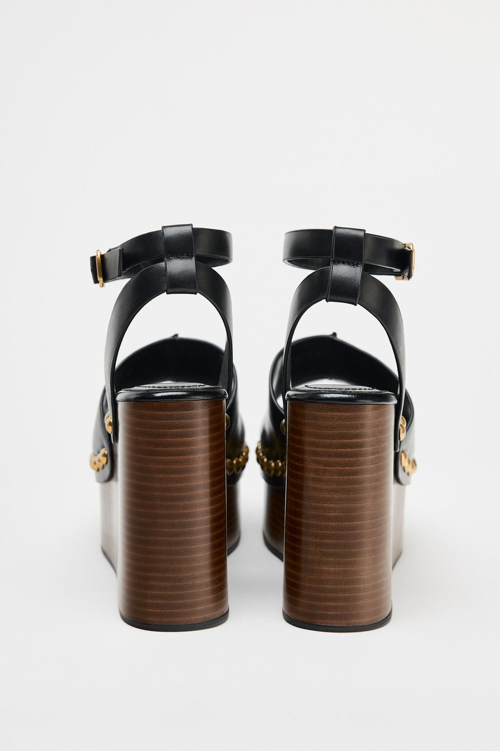 LEATHER WEDGE SANDALS WITH STUDS - Zara фото 6