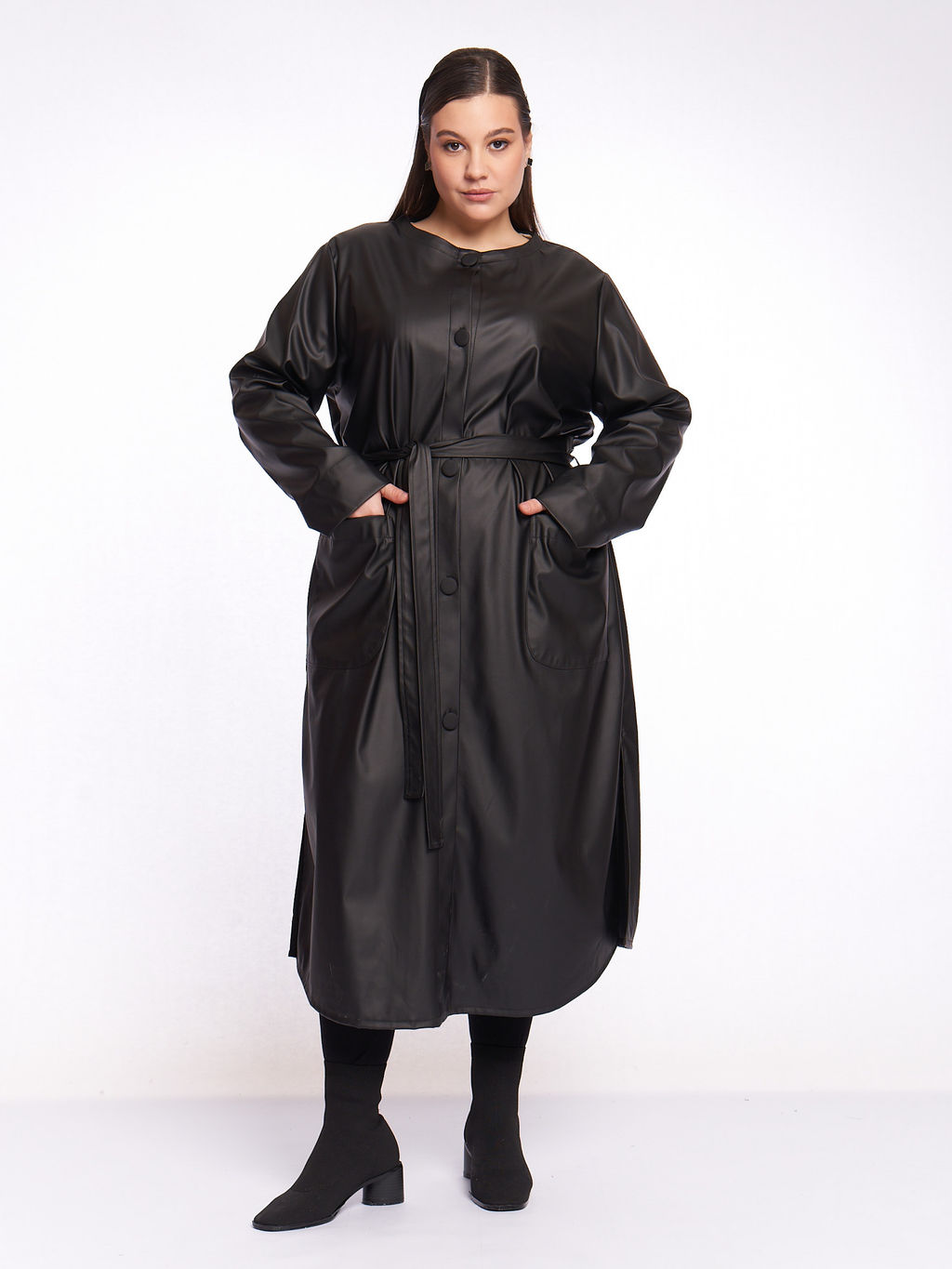 Кожаное пальто PL39309BLK01