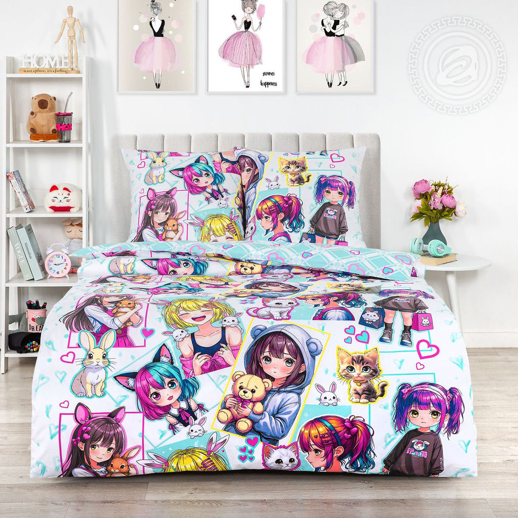 Постельное белье Лоли (поплин детский) 1,5 сп./Пододеяльник: 1 шт. - 215*145; Простыня: 1 шт. - 214*150; Наволочка: 2 шт. - 70*70; Поплин детский