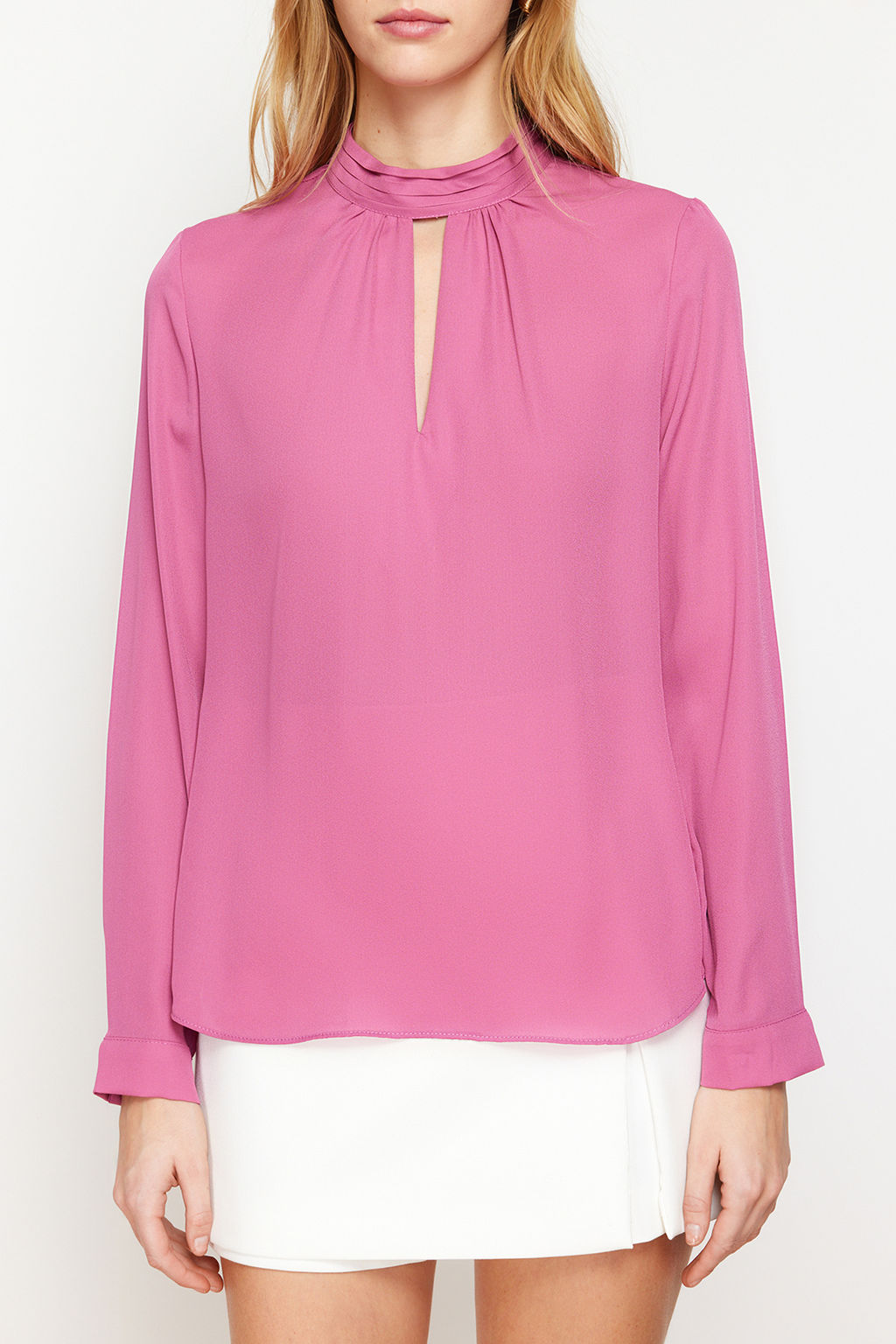 Mor Dik Yaka Uzun Kollu Dokuma Bluz TWOAW20BZ0461 - Trendyolmilla фото 4