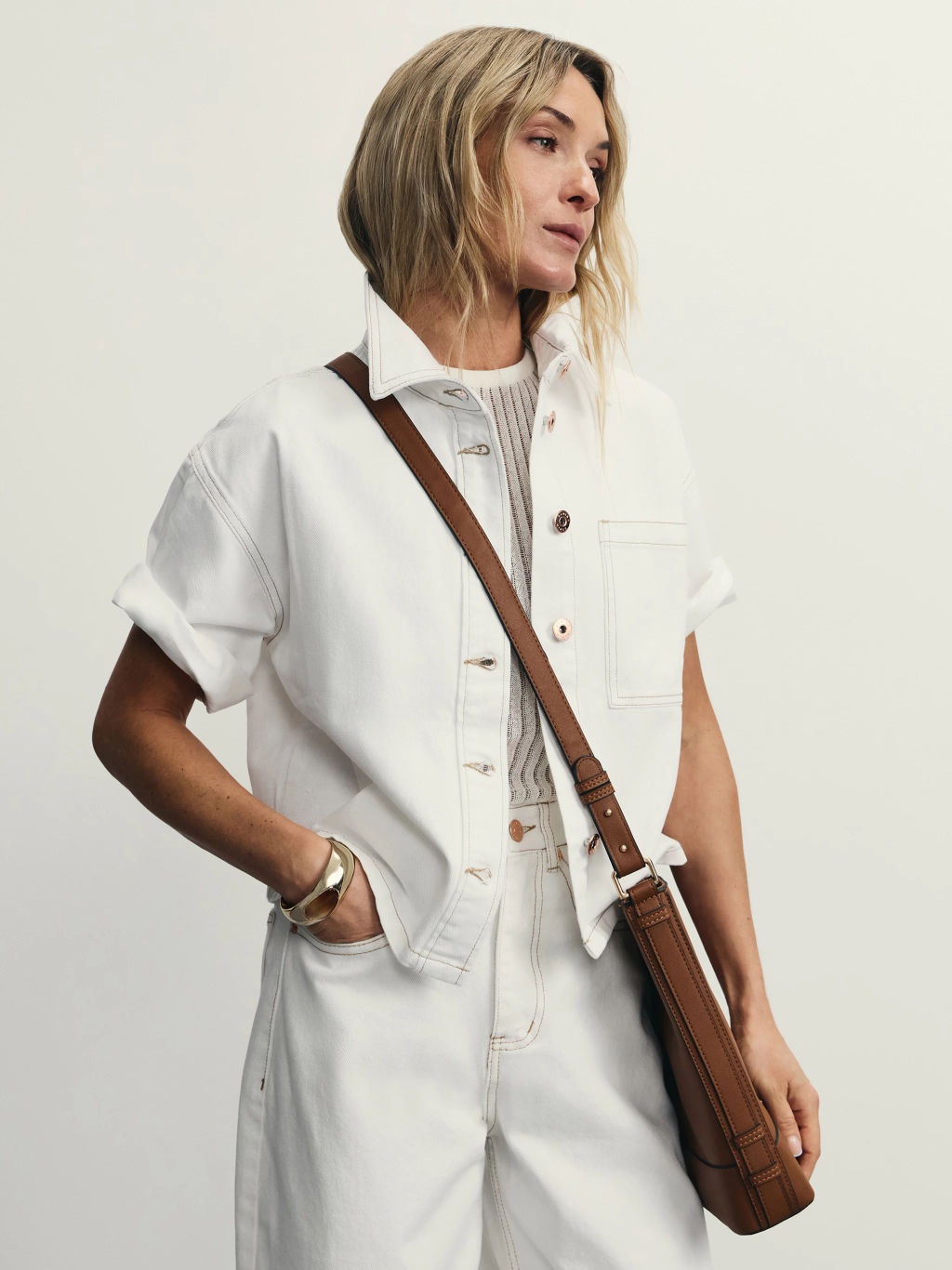 Джинсовая рубашка с коротким рукавом / Zarina фото 9