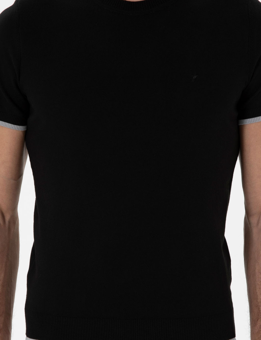 Siyah Slim Fit Bisiklet Yaka Triko T-shirt - Cacharel фото 6