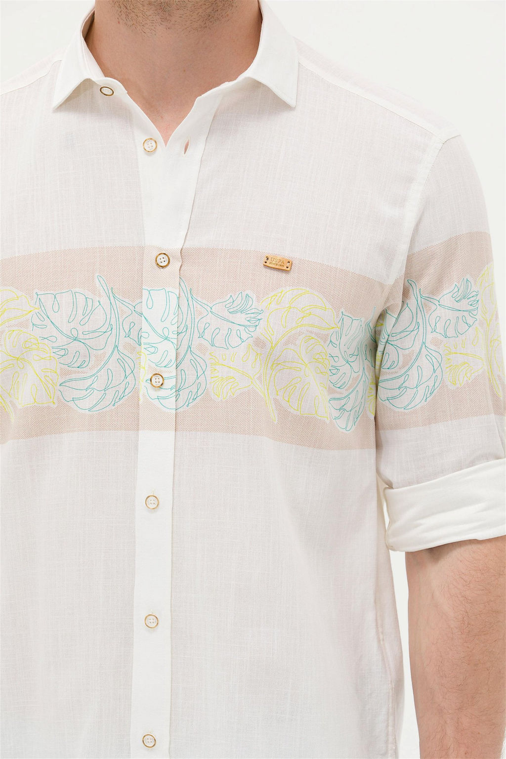 Рубашка мужская U.S. Polo Assn с длинным рукавом кремовая  фото 14