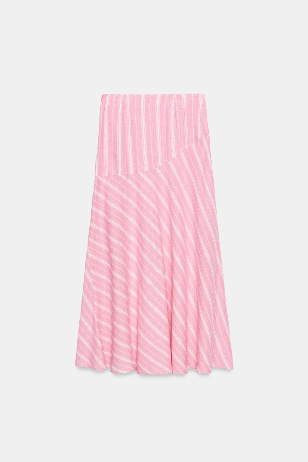 FALDA MIDI CON LINO RAYAS / Rosa / Blanco - Zara фото 9
