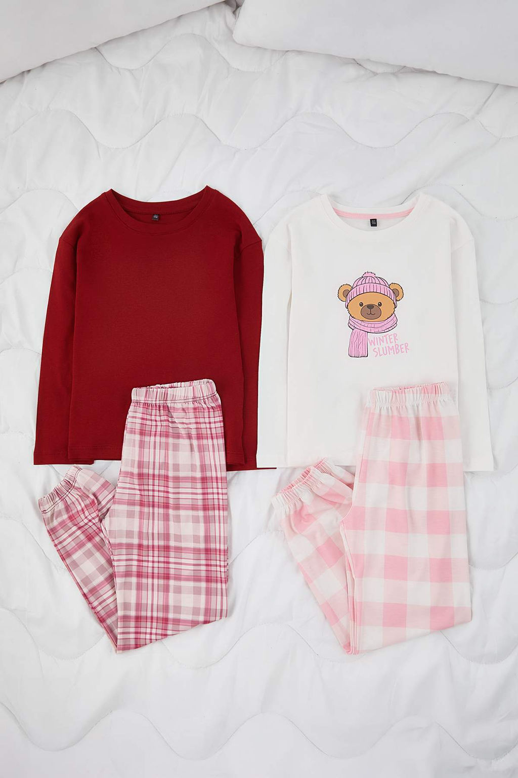 Bordo-Pembe K?z Cocuk Ekose/Kareli Orme Alt-Ust Pijama Tak?m? - Trendyolmilla фото 2