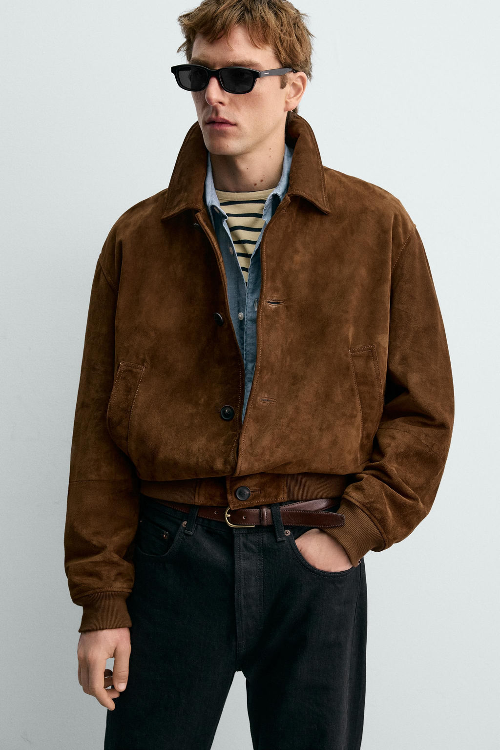CROPPED FIT SUEDE LEATHER JACKET AARON LEVINE X ZARA фото 13