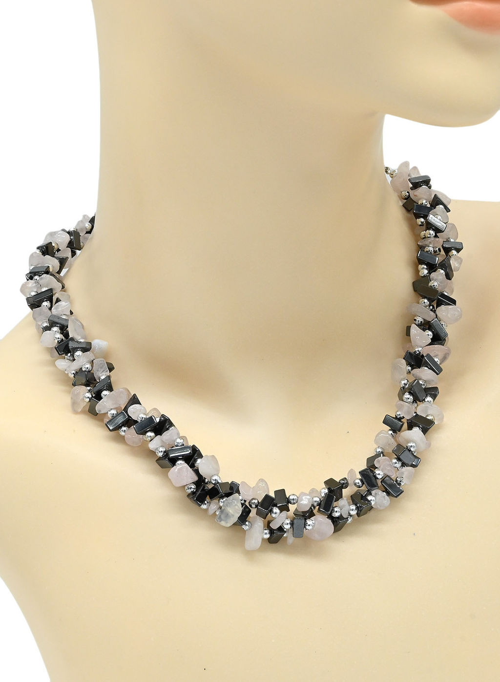 Бусы из гематита и розового кварца крошка 6*9мм, 45см