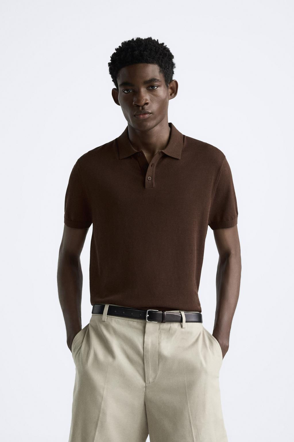 COTTON AND SILK KNIT POLO SHIRT - Zara фото 25
