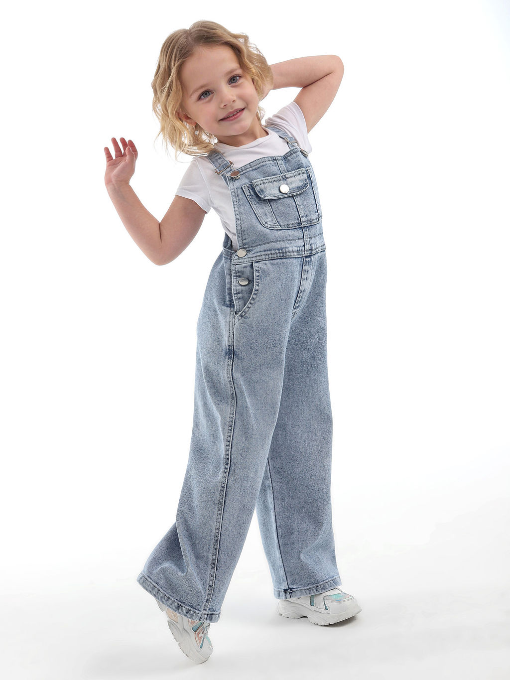 Полукомбинезон джинсовый для девочек - Синий мир фото 7