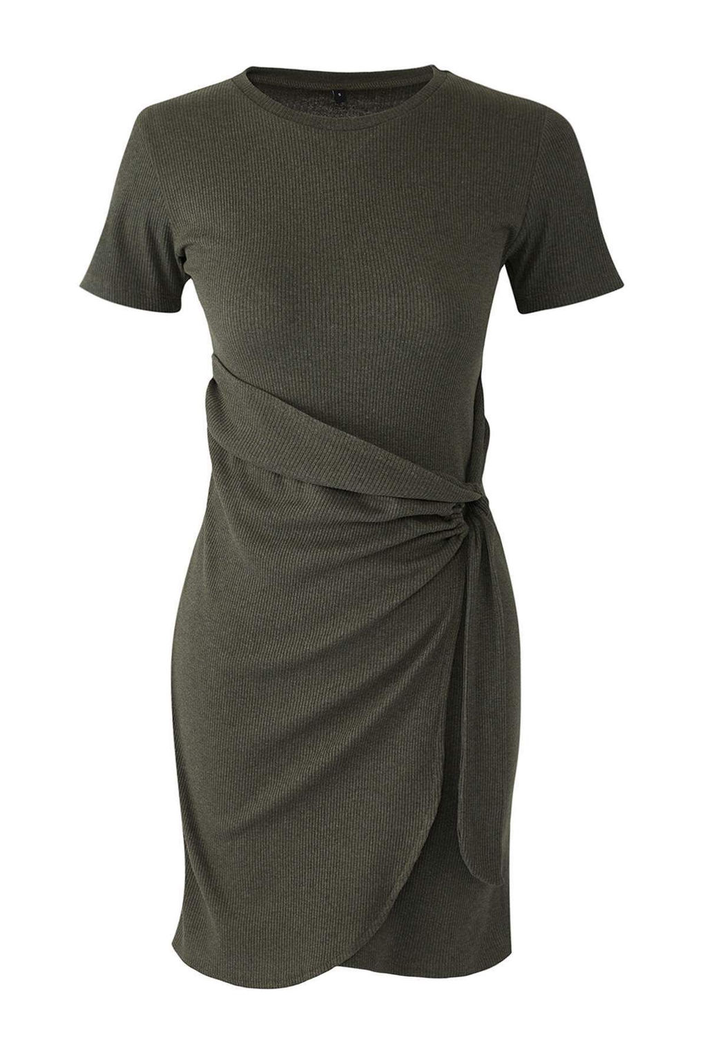 Haki Baglama Detayl? Bisiklet Yaka Triko Gorunumlu Mini Orme Elbise TWOSS22EL0751