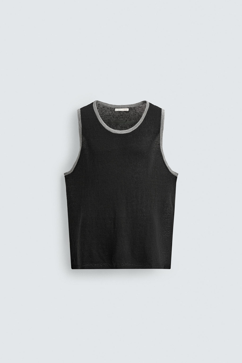 CAMISETA TANK PUNTO MEZCLA LINO CONTRASTE / Negro