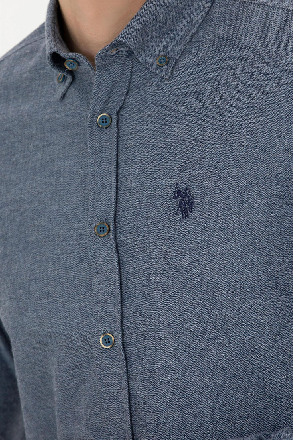 Мужская базовая рубашка цвета индиго с длинным рукавом - U.s. polo assn фото 7