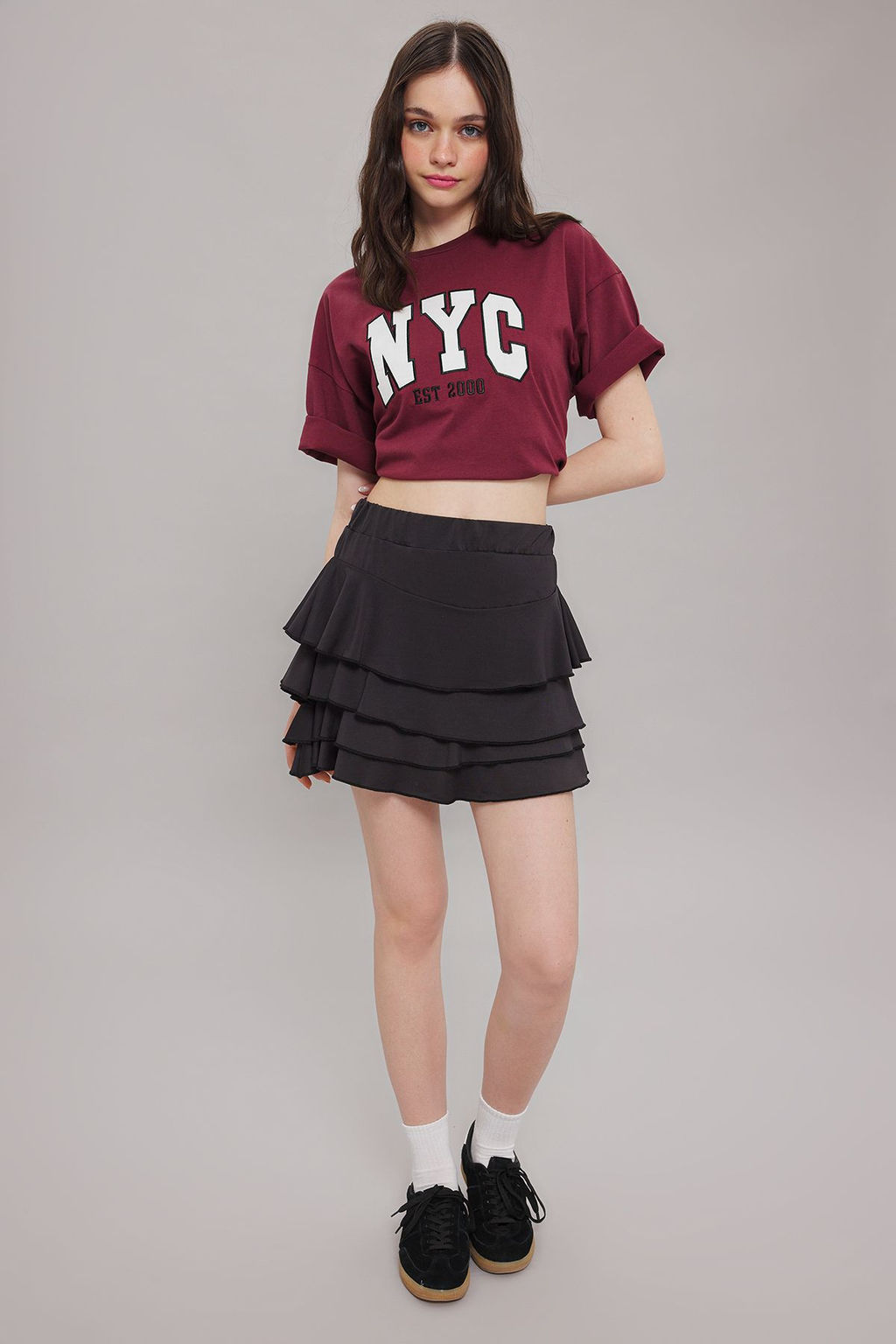 TRENDYOLMILLA Cok Renkli Leopar Bask?l? Etegi F?rf?rl? Mini Esnek Orme Etek TWOSS25ET00088  фото 2