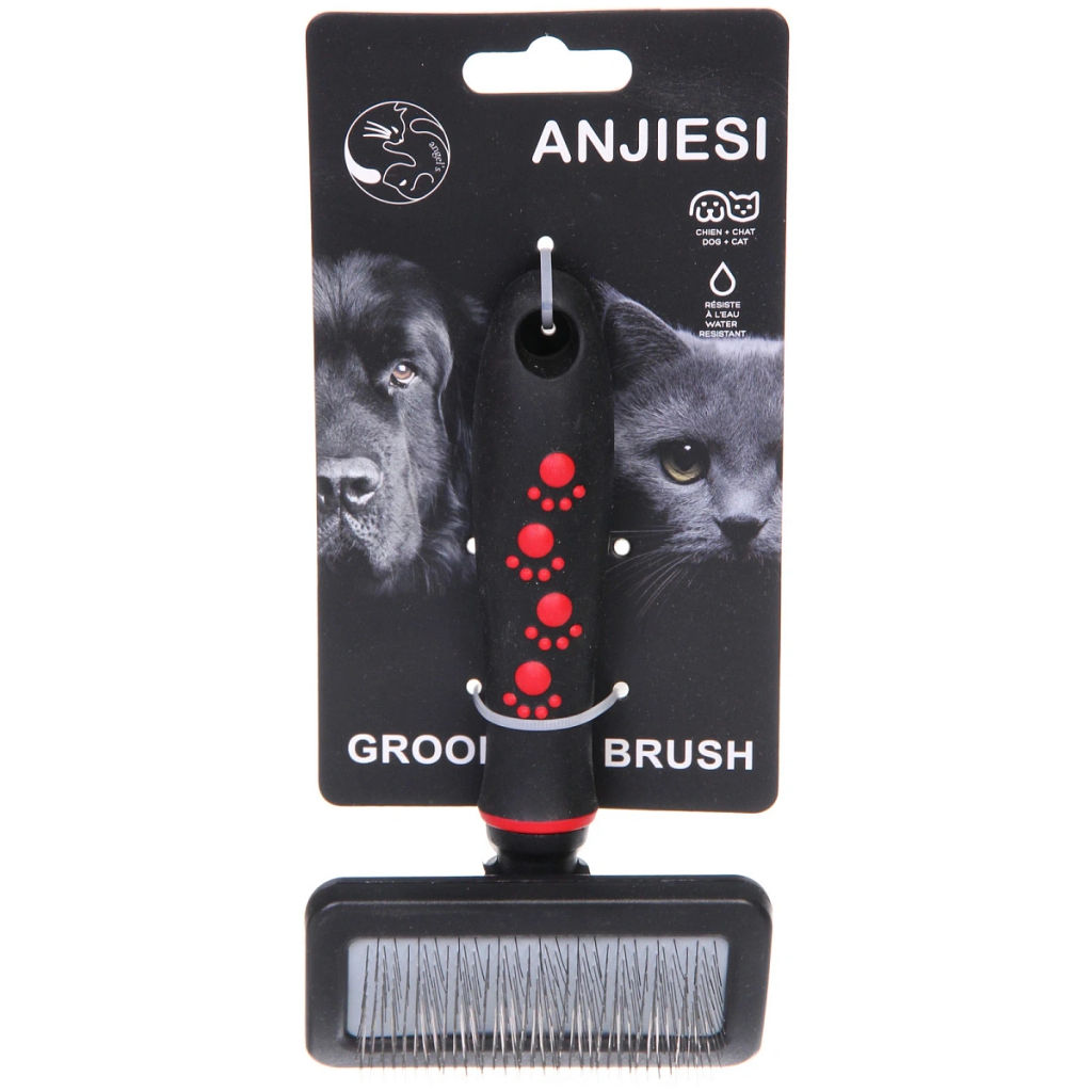 Расческа - пуходерка для животных "ПРОФФ - МОЙ БРО", прорезиненная ручка, цвет красный/черный, 9,5*16,5см