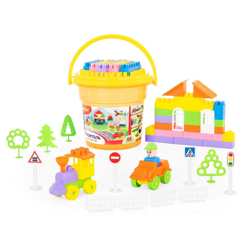 Конструктор Строитель (68 элементов) (в ведре Макси с крышкой) - Полесье фото 5