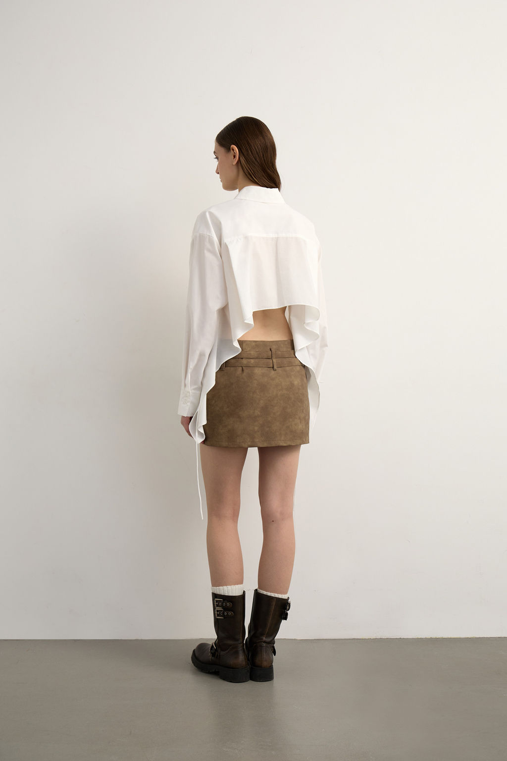 Юбка мини из экокожи с двойным поясом - Mollis фото 4