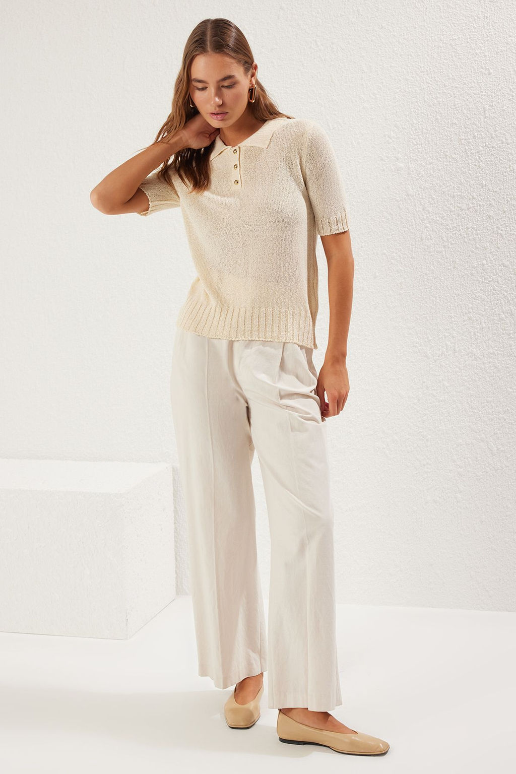 Tas Brumer Iplik Polo Yaka Ince Bluz TWOSS25BZ00341