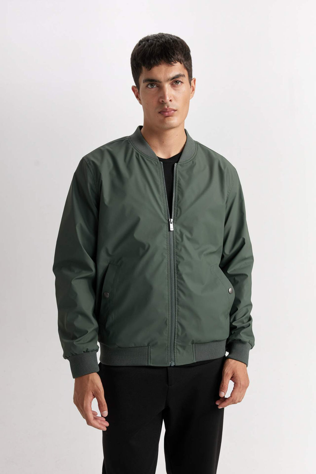 Slim Fit Bomber Mont Ceket Dar Kesim Kolej Yaka Fermuarl? Cift Cepli Mevsimlik Hafif - Defacto фото 6