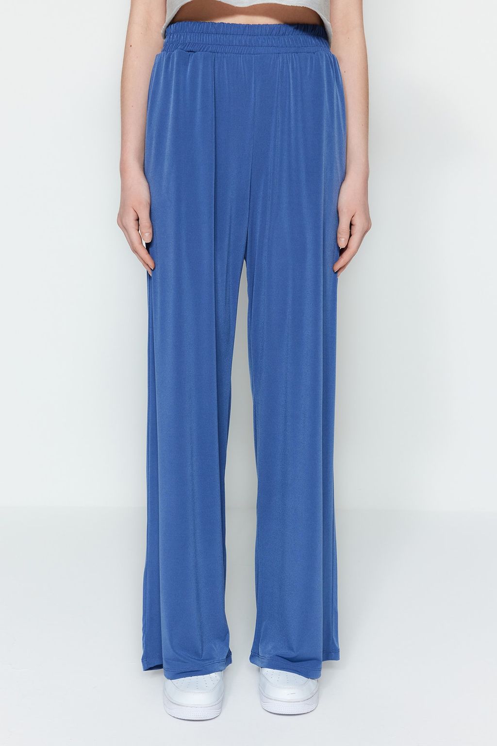 TRENDYOLMILLA Siyah Wide Leg/Rahat Kesim Yuksek Bel Esnek Orme Pantolon TWOSS23PL00129  фото 4