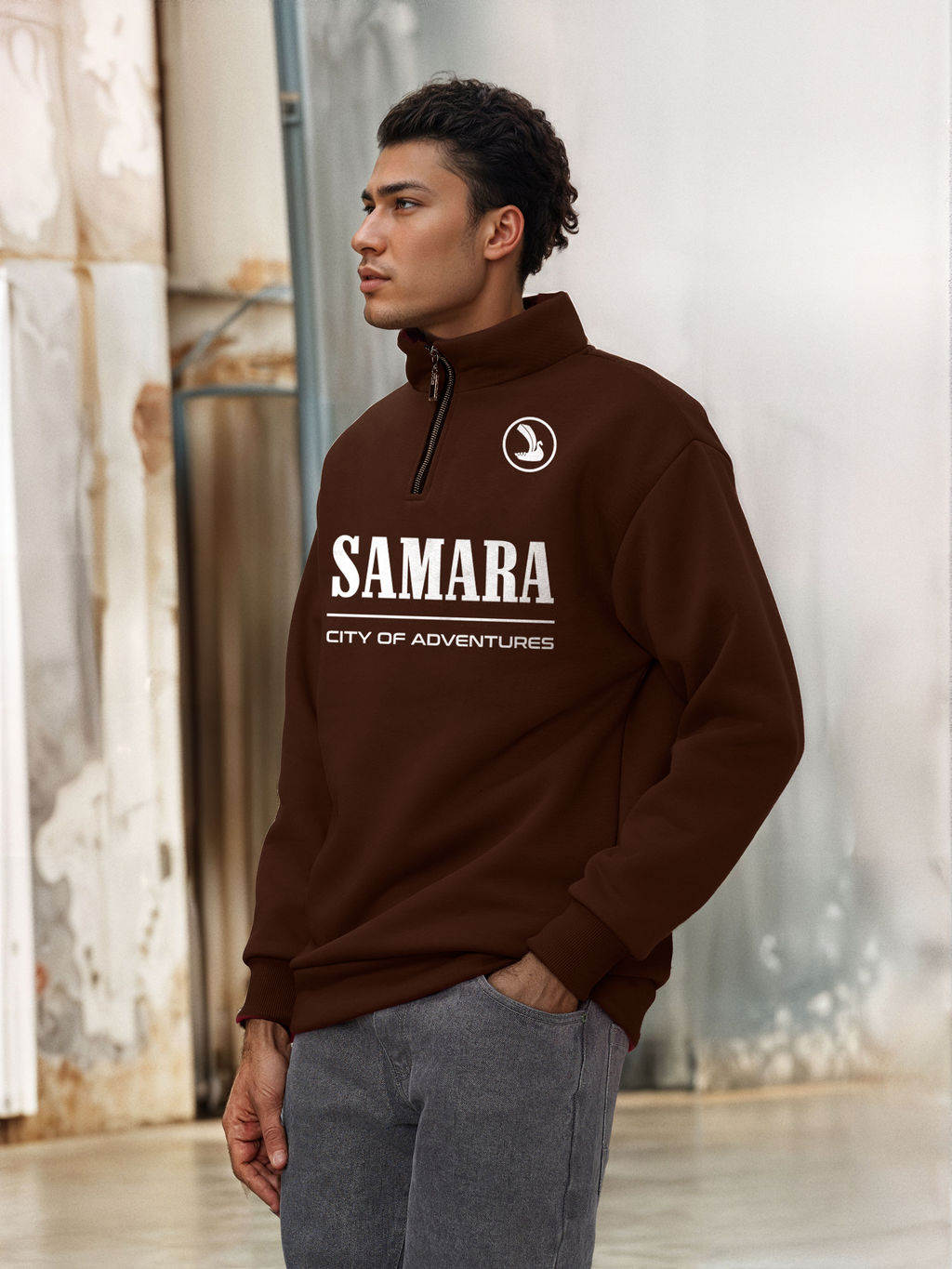 Толстовка мужская с зип-воротником "Samara" коричневый