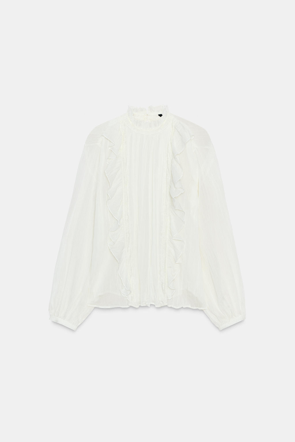 COTTON GAUZE BLOUSE WITH RUFFLE AND LACE TRIMS - Zara фото 5