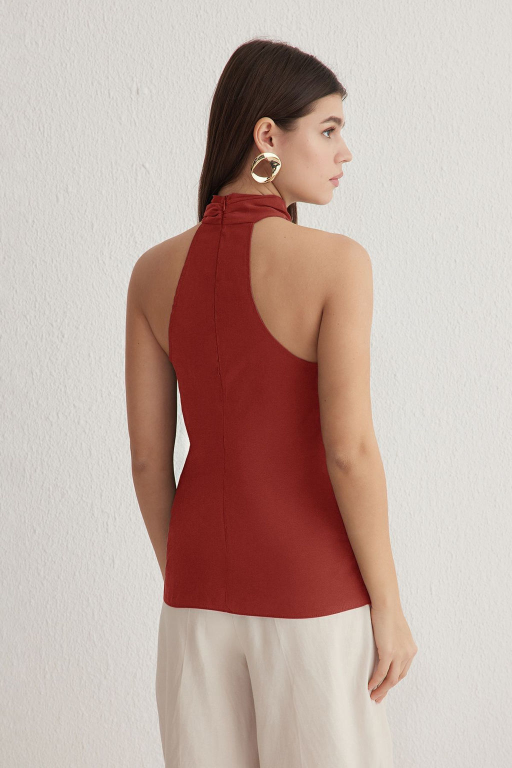 Trendyolmilla Haki Modal Halter Yaka Boyundan Dugumlu Dokuma Bluz TWOSS25BZ00247  фото 9