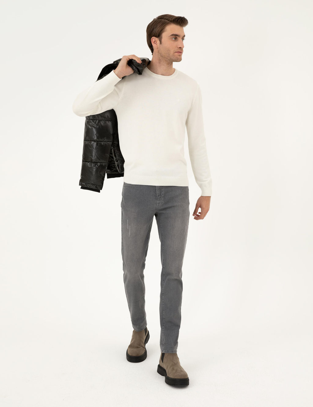 Ekru Slim Fit Bisiklet Yaka Basic Triko Kazak - Pierre cardin фото 4